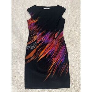 Maggy London Dress, Black with multicolor Design Cap Sleeves Women’s 4